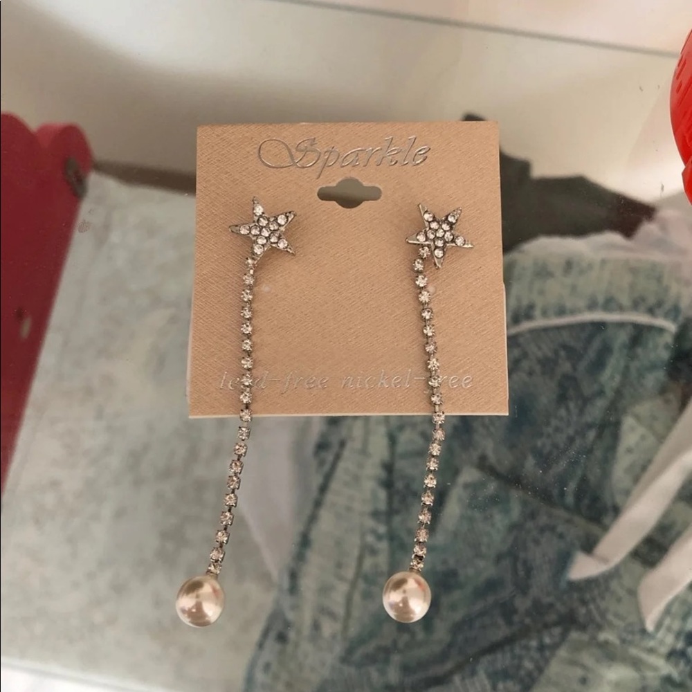Star and Pearl Drop Earrings